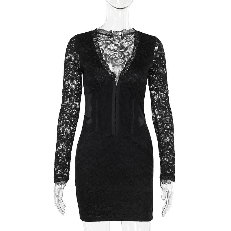 Long Sleeve Narrow Lace Dress