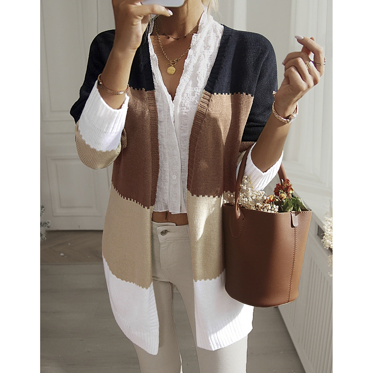 Women's Fashion Casual Sweater Splicing Coat