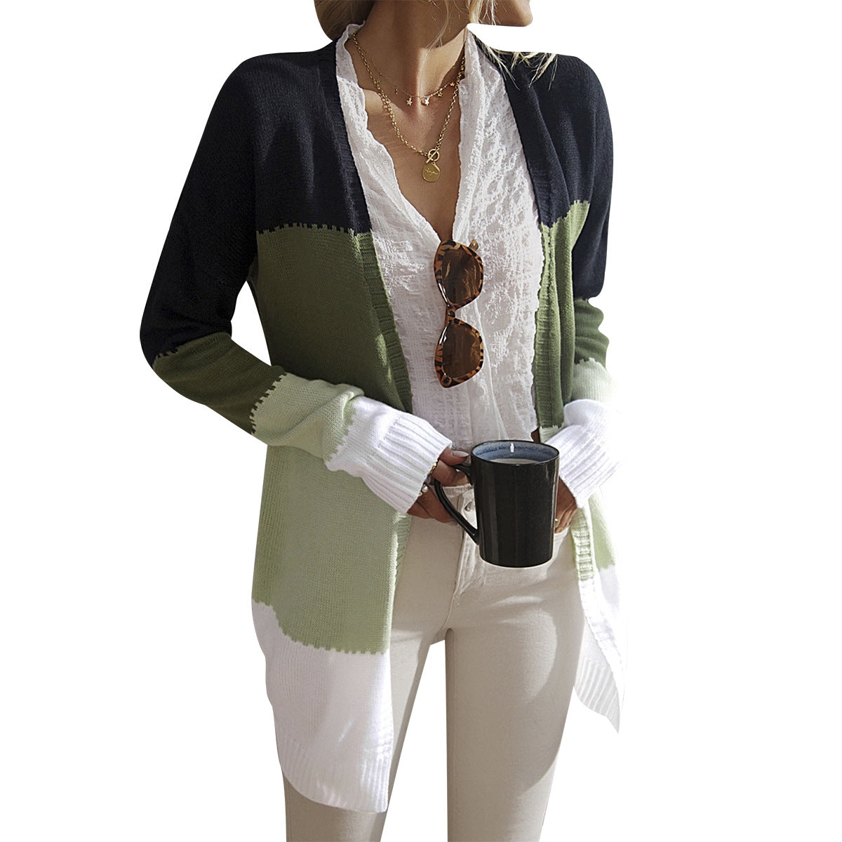 Women's Fashion Casual Sweater Splicing Coat