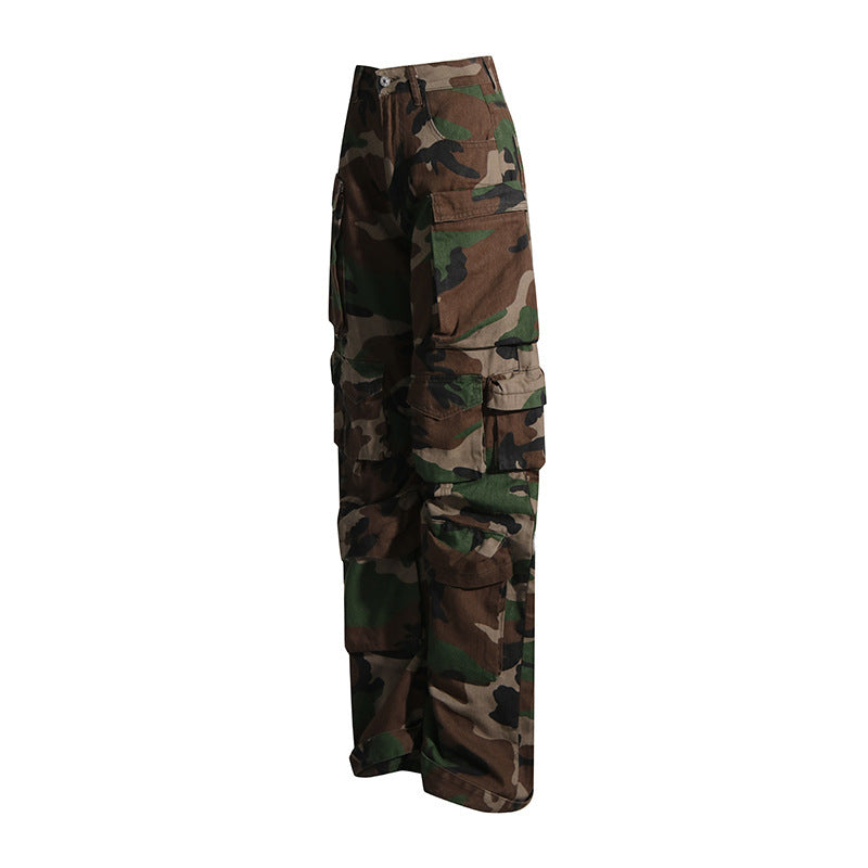 Women's Side Multi-pocket Camouflage Loose Jeans
