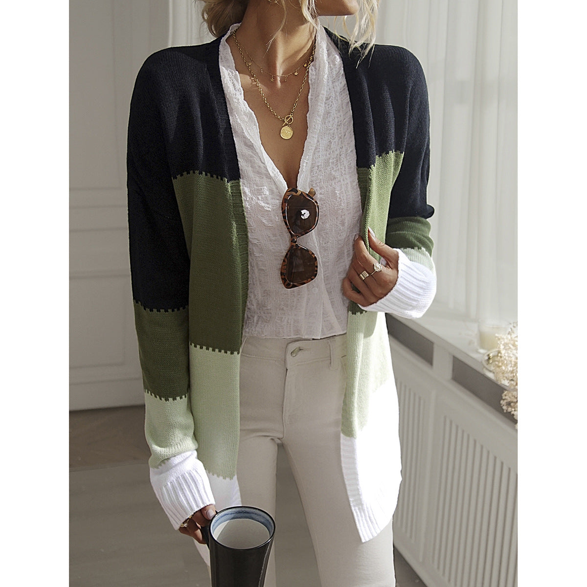 Women's Fashion Casual Sweater Splicing Coat