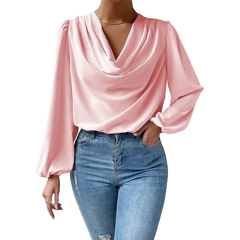 Women's Loose V-neck Top Long-sleeved