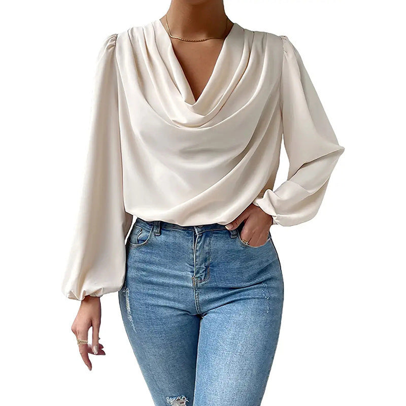 Women's Loose V-neck Top Long-sleeved