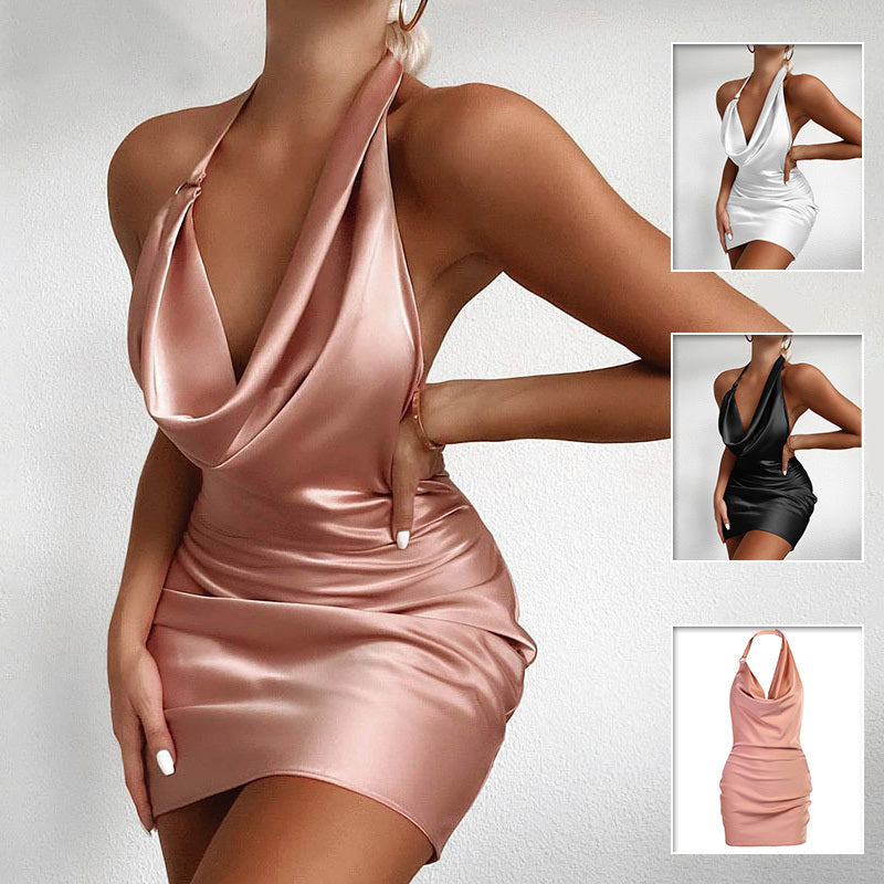 V Neck Backless Mini Sleeveless Dress