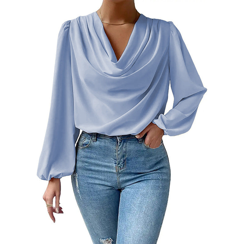 Women's Loose V-neck Top Long-sleeved