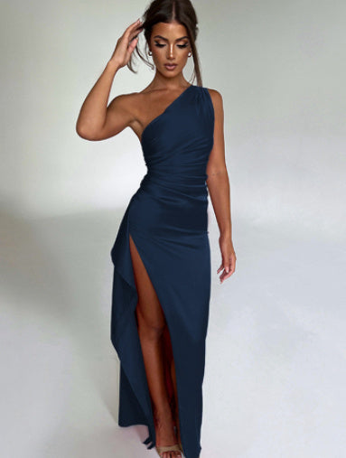 One-shoulder Backless Elegant Slit Dress