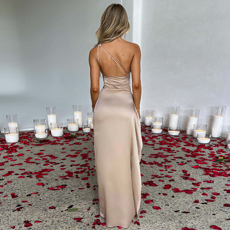 One-shoulder Backless Elegant Slit Dress