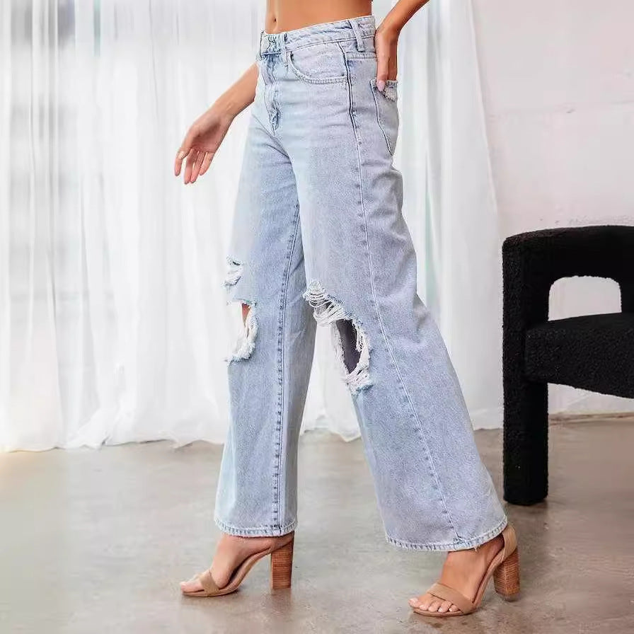 Womens Ripped Baggy  Jeans