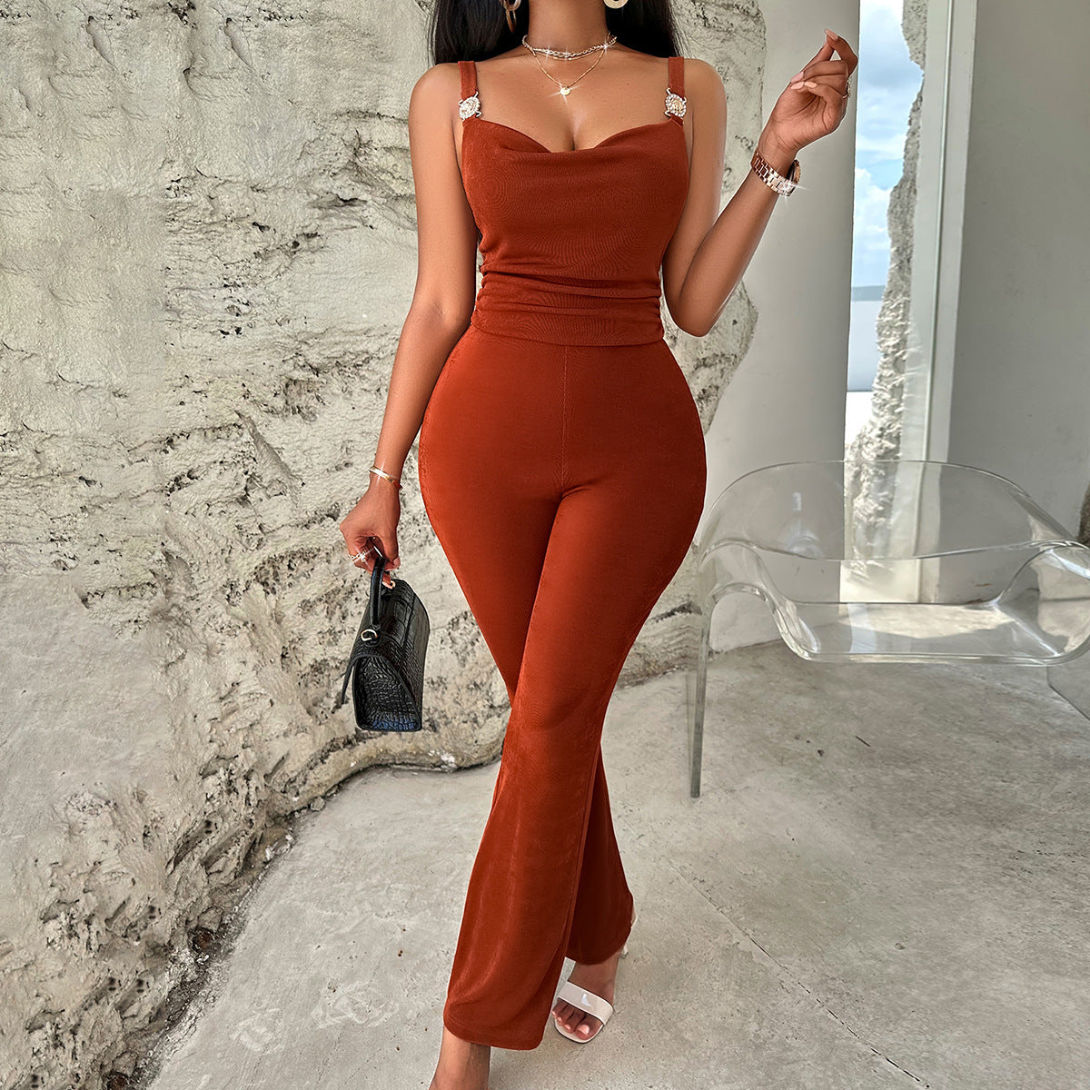 Women's Solid Metal Jumpsuit