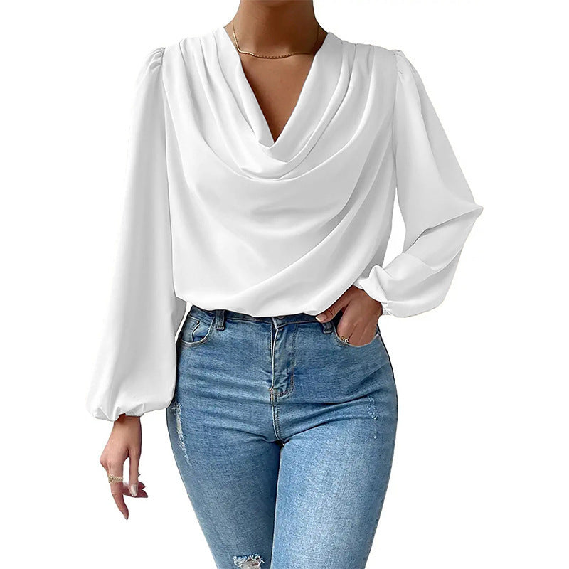 Women's Loose V-neck Top Long-sleeved