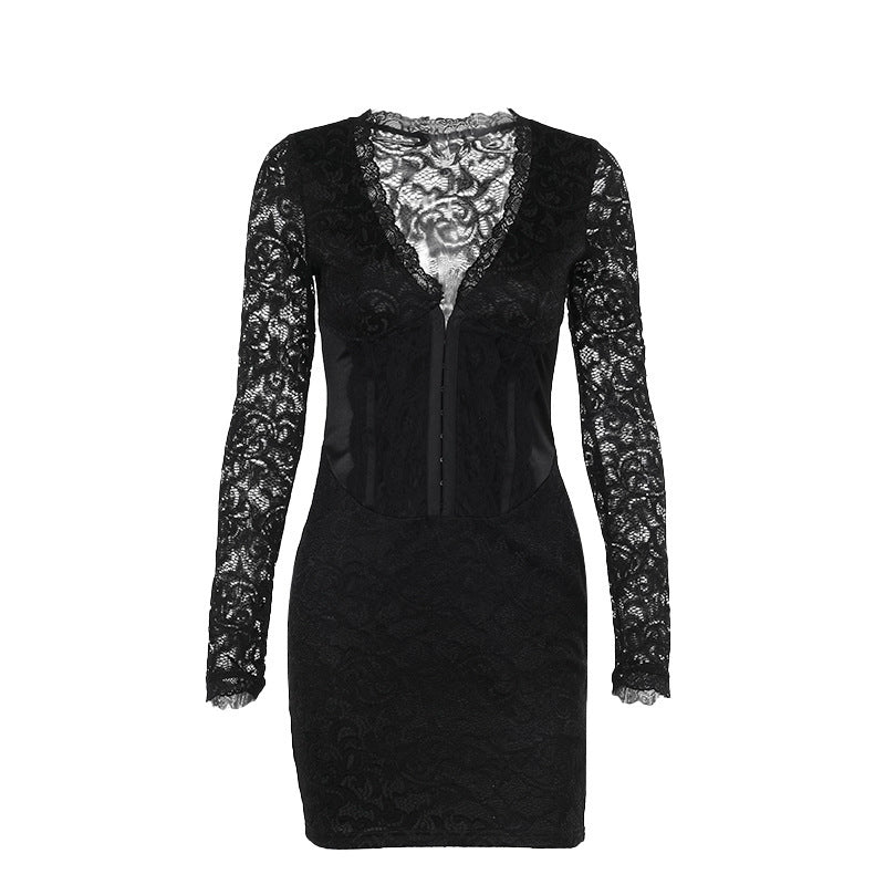 Long Sleeve Narrow Lace Dress