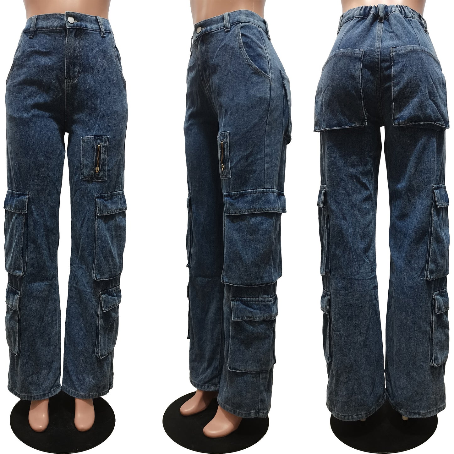 Wash Bellows Pocket BAGGY Jeans