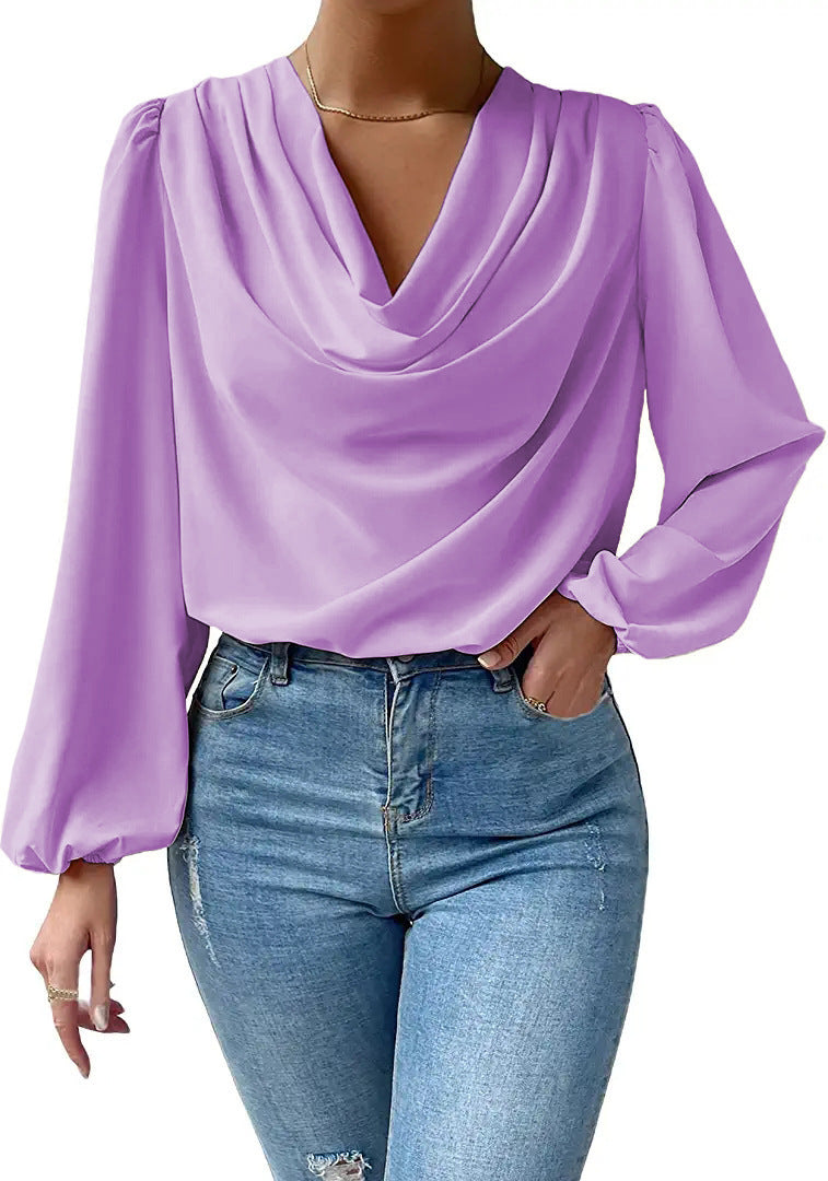Women's Loose V-neck Top Long-sleeved