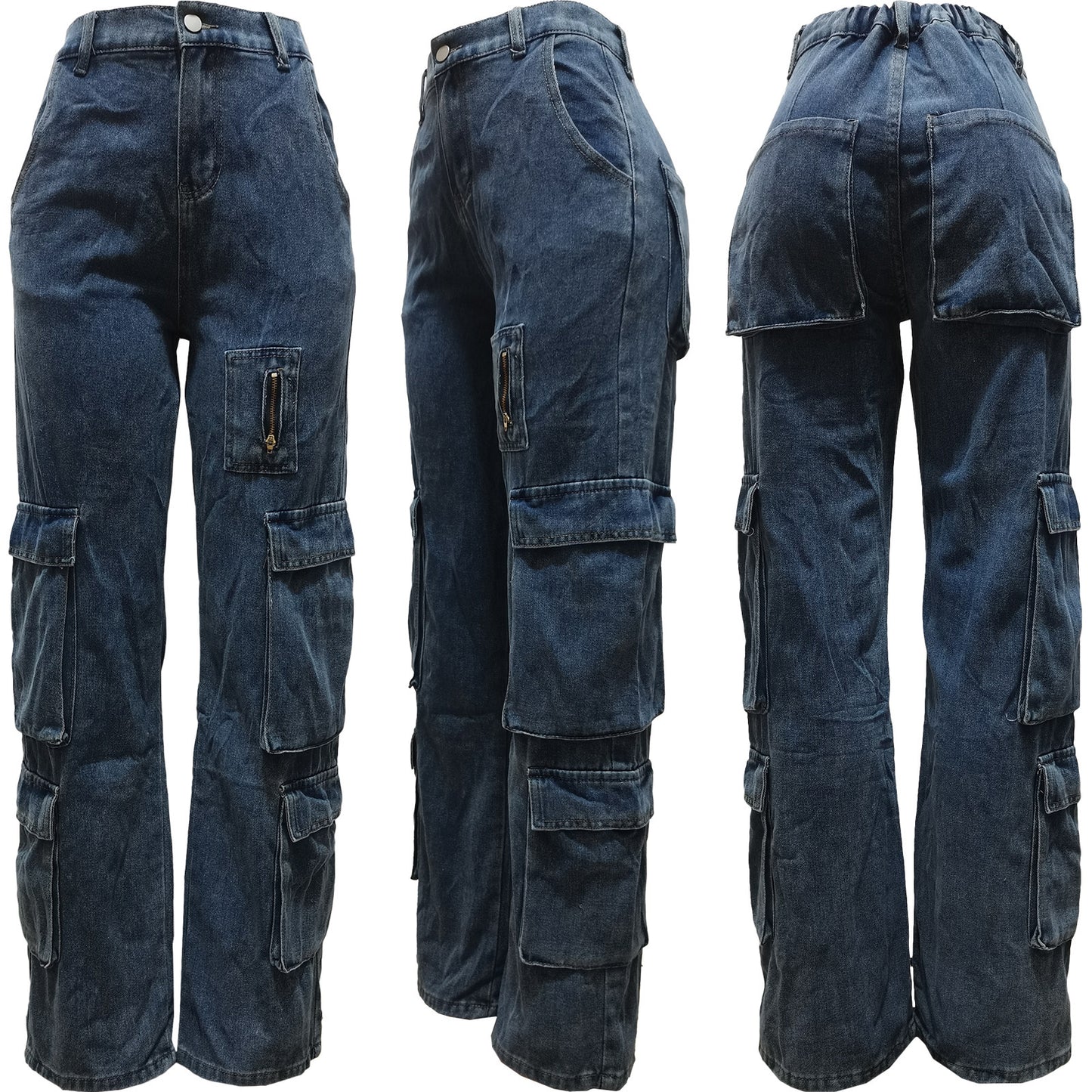 Wash Bellows Pocket BAGGY Jeans