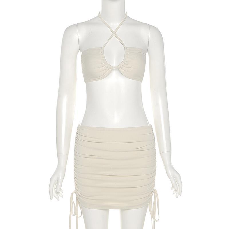 Halter Top High Waist Elastic Skirt Set